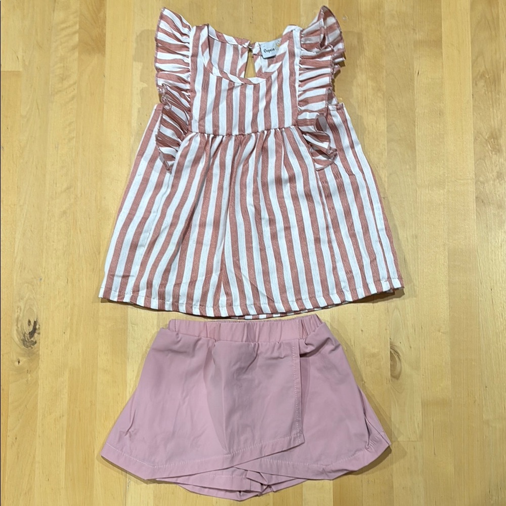Striped Pink and White Ruffle Top with Pink Shorts